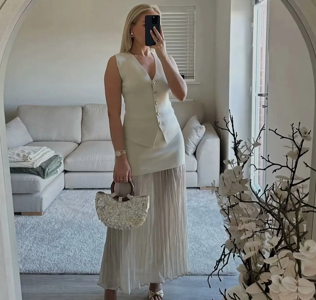 ETJ 2025 new women's elegant fashion all-match V-neck sleeveless vest jacket knitted waistcoat