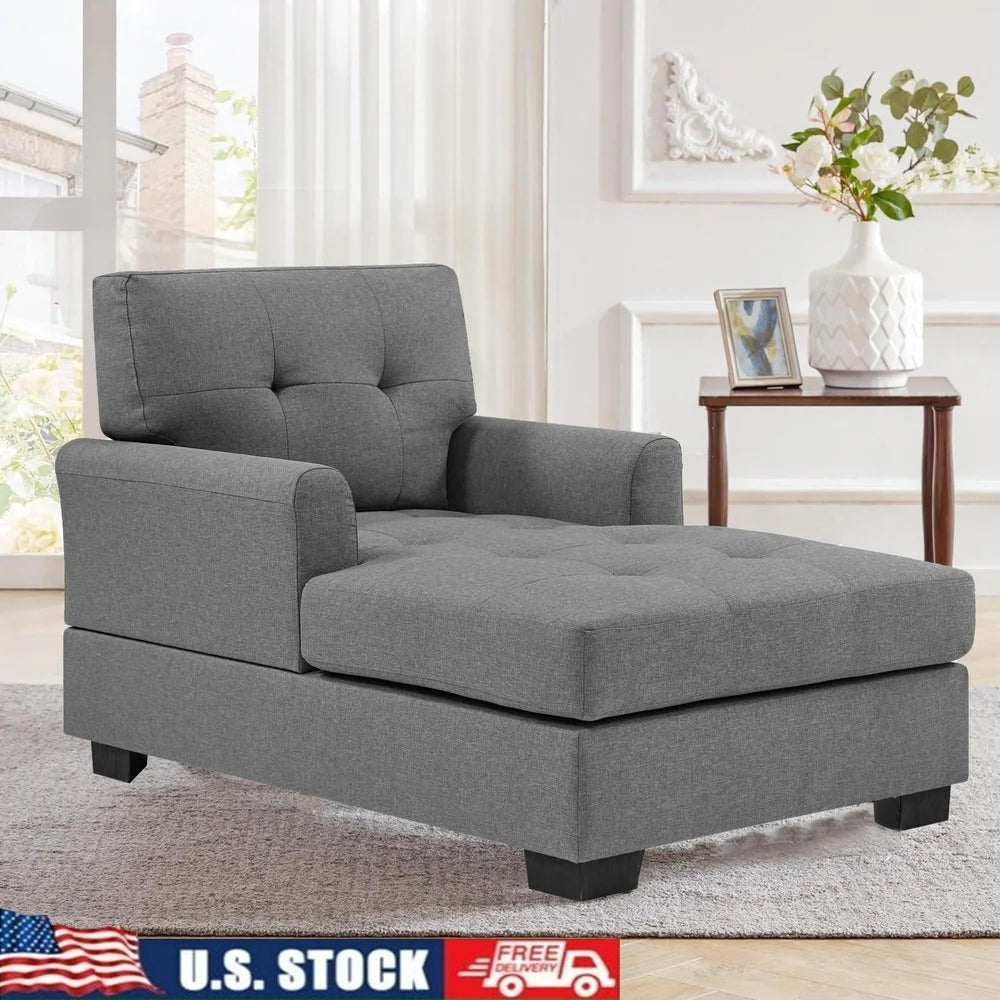 Curved Arm Chaise Lounge Sofa Chair Bed – Linen Fabric, Gray