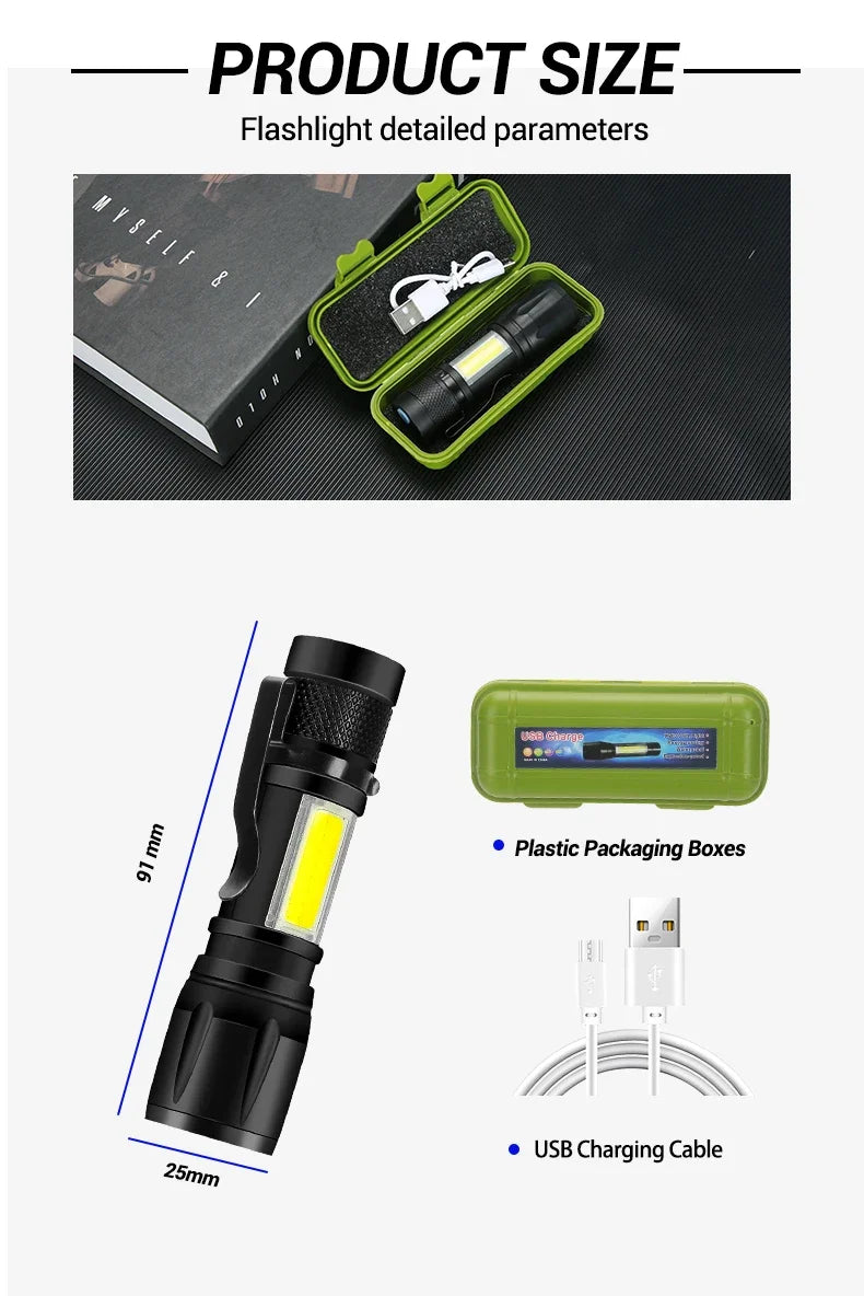 1-5PCS Mini LED Flashlight Zoom Torch COB+XPE Lamp Built-in Battery Lamp Outdoor Waterproof Emergency Pocket Light With Pen Clip
