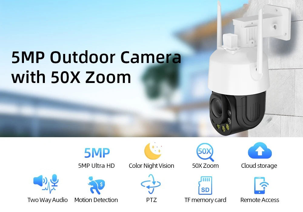 50X 30X Optical Zoom 5MP PTZ Security Camera Outdoor Waterproof Wifi PTZ IP Camera Color Night Vision CCTV Human Detection ICSEE