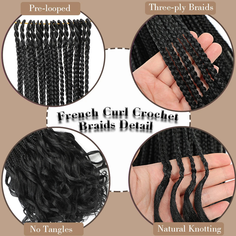 14 18 24 Inch French Curl Box Braids Crochet Hair Ombre Brown to Blonde Prelooped Synthetic French Curls Braiding Hair for Women