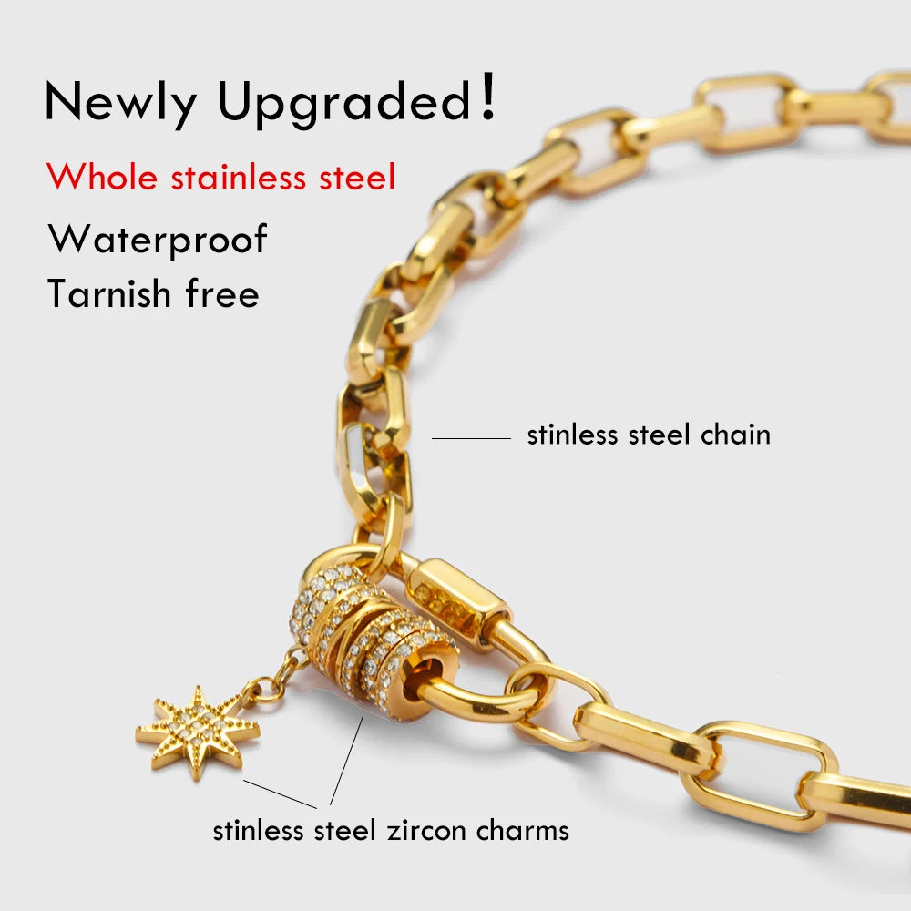 18K Gold-Plated Carabiner Necklace | Waterproof Stainless Steel Chain with Zircon Star Charm