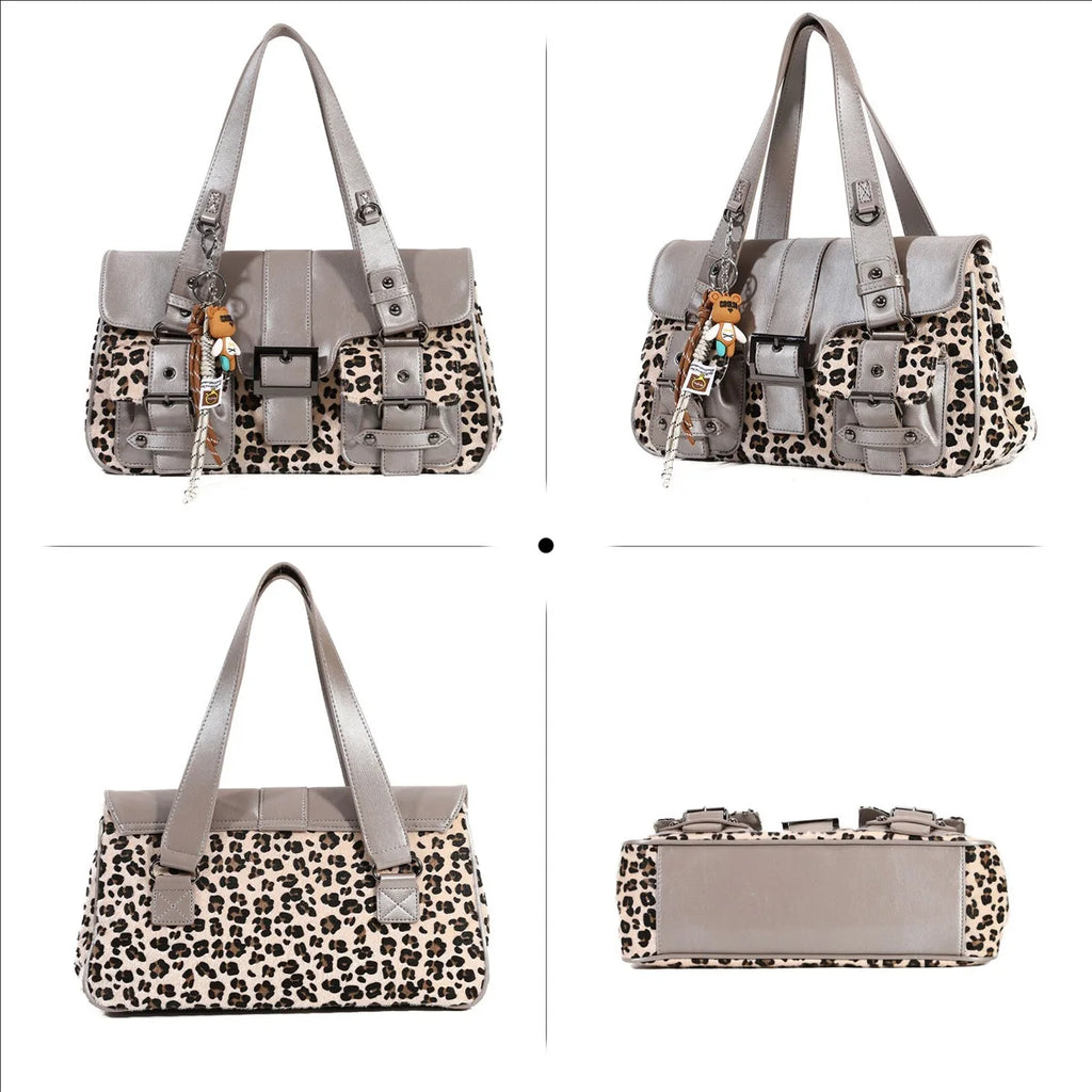 Venn Angel PU Handbg Women's Leopard Shoulder Bag Soft Fashion Tote Large Capacity Crossbody Shoulder Bag Bronze Handbag Purse