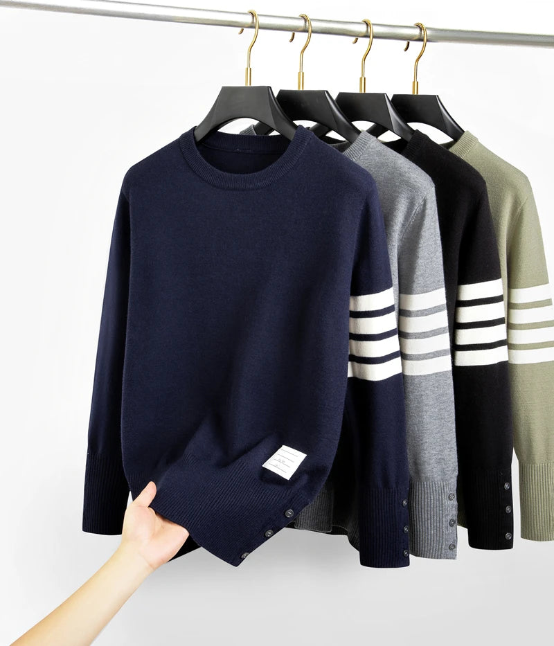 High end luxury brand sweater men personality trend ribbon striped round neck Knitwear autumn and winter Korean casual pullover