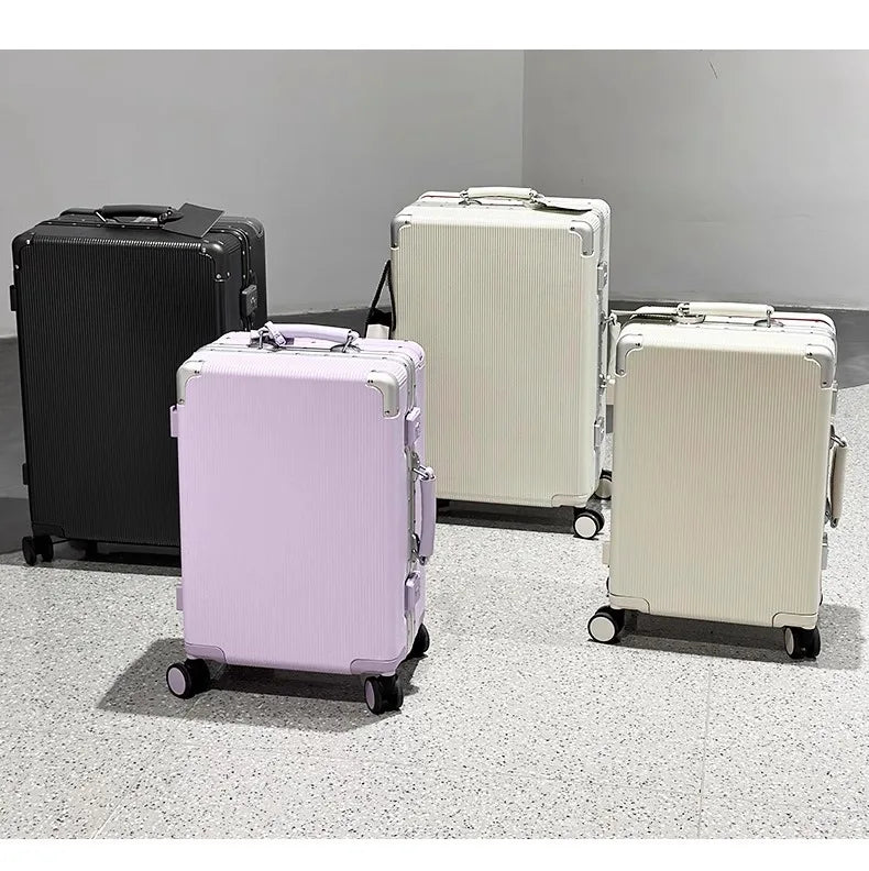 sushimu Suitcase Wide Handle Travel Suitcase Men 20 24  Carry-On Luggage Women PC Aluminum Frame Trolley Case