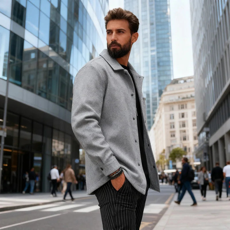 Men's Warm Brushed Jacket Lapel Button-Down Casual Coat for Autumn Winter Business，with Pocket