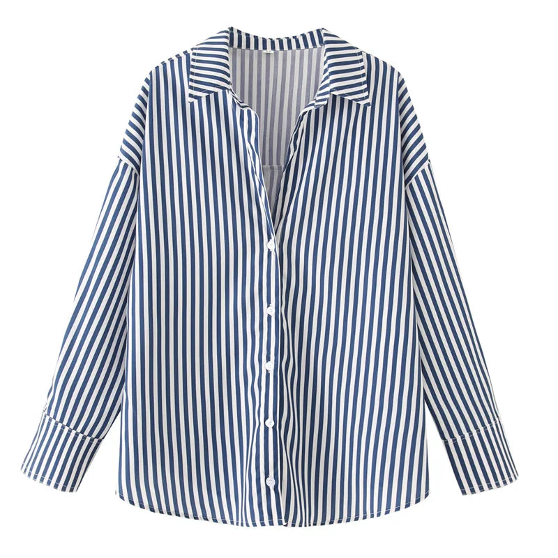 HXAO 2025 Women's Shirt Long Blue Shirt Women Spring Long Sleeve Oversize Shirts Blouses Korean Style Casual Button Up Shirts