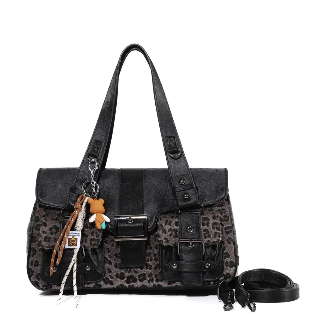 Venn Angel PU Handbg Women's Leopard Shoulder Bag Soft Fashion Tote Large Capacity Crossbody Shoulder Bag Bronze Handbag Purse