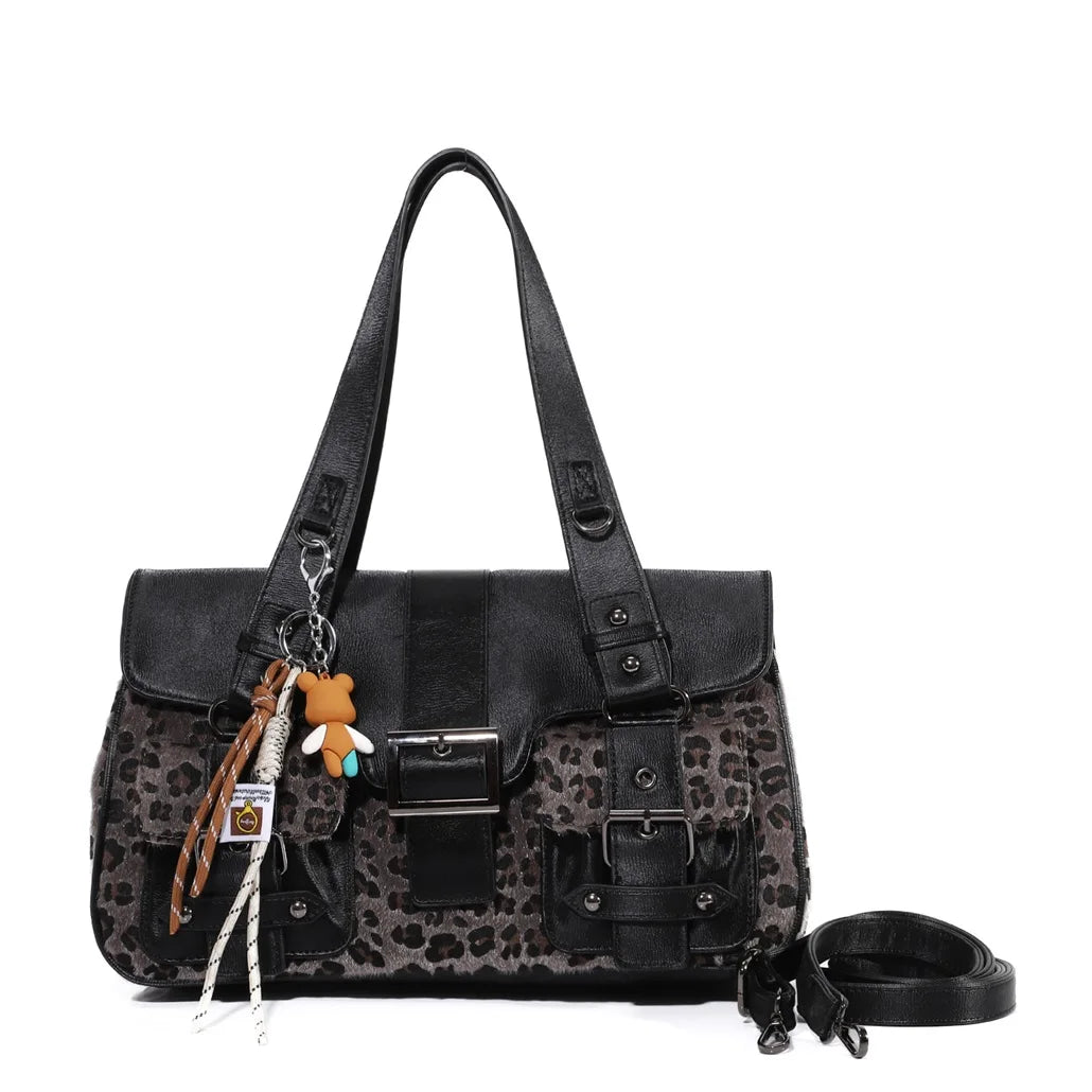 Venn Angel PU Handbg Women's Leopard Shoulder Bag Soft Fashion Tote Large Capacity Crossbody Shoulder Bag Bronze Handbag Purse