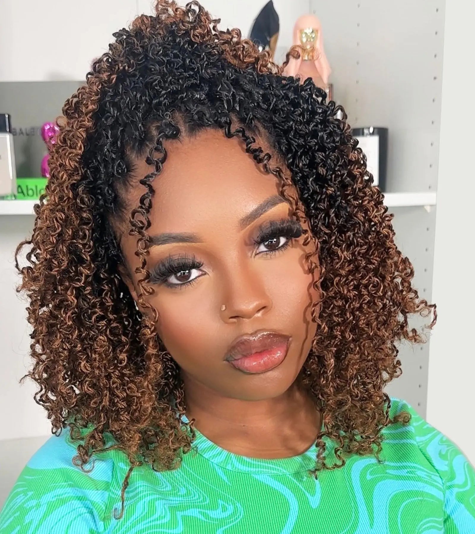 8" Yanky Twist Crochet Hair Ombre Brown Spring Twist Hair Senegalese Twist Crochet Hair with Curly Ends Synthetic Crochet Braids