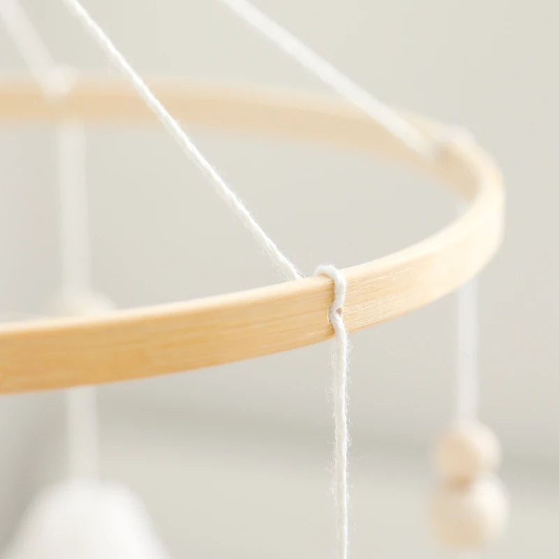 Wooden Crib Mobile Baby Bed Bell Rattle Toy Soft Felt Cartoon Bear Mobile bracket Newborn Music Box Bed Bell Hanging Bracket Toy