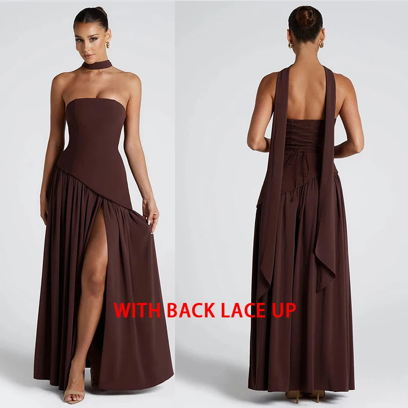 Giyu Sexy Evening Party Dresses Women 2025 Autumn Summer Maxi Long Dress Elegant Strapless Split Backless Pleated Dress