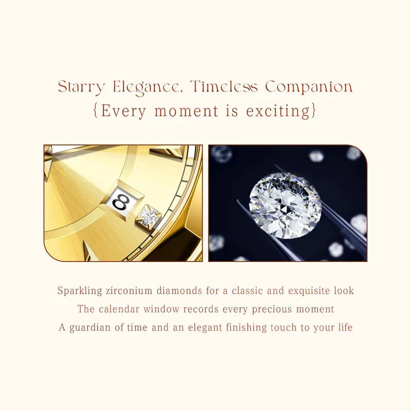 OLEVS 9977 Women's Quartz Watch Rhombus Mirror Waterproof Stainless Steel Elegant Luxury Ladies Hand Clock
