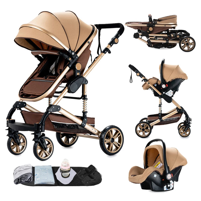 Baby Stroller 3-in-1 Travel System Carriages for Newborns Pushichair Car Seat Stroller High Landscape Lightweight Baby Prams