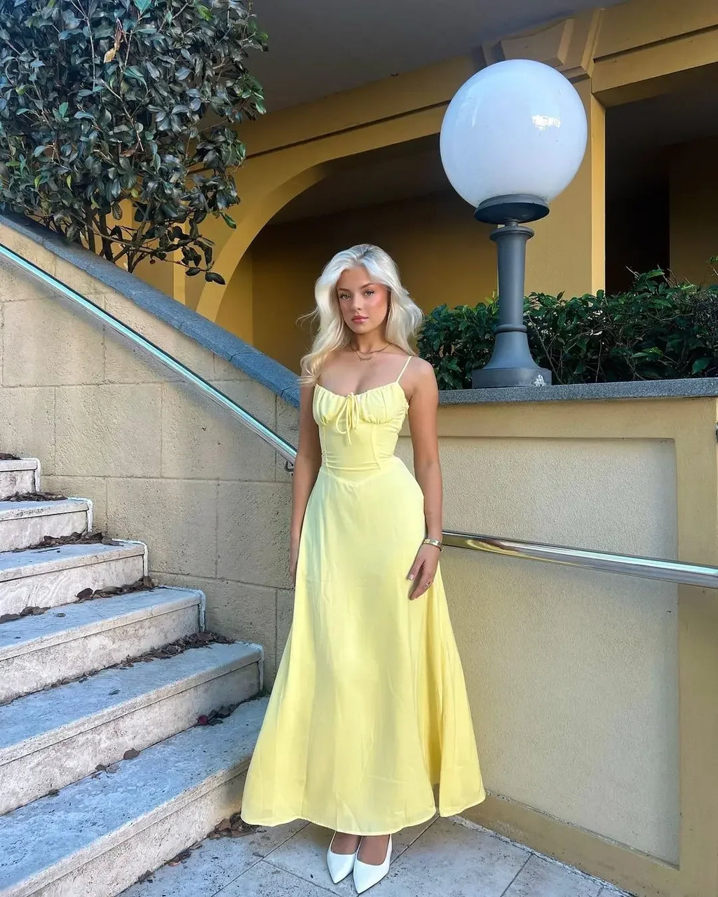 Casual Women High Waist A-line Sling Dress Sleeveless Cinched-waist Pleated Slim Long Dresses 2026 Lady Vacation Street Gowns