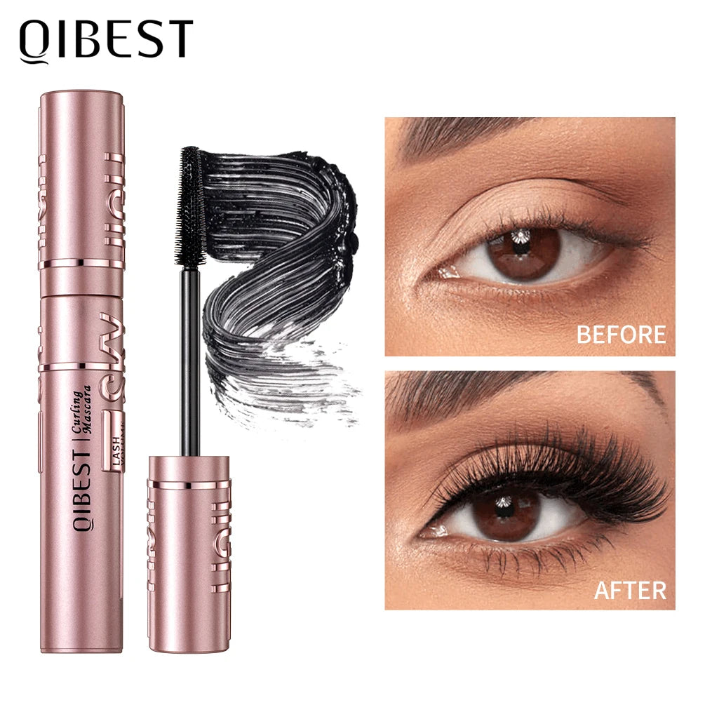 QiBest 4D Silk Fiber Waterproof Mascara – Lengthening & Curling Black