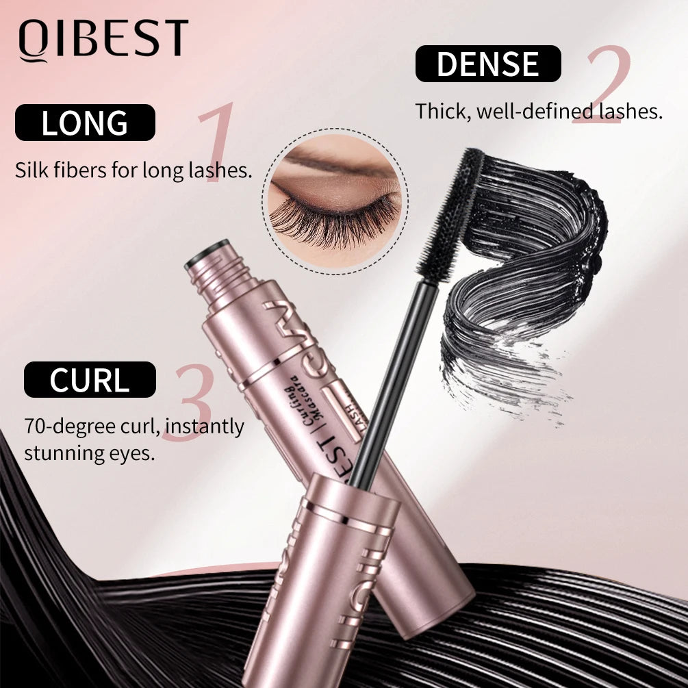 QiBest 4D Silk Fiber Waterproof Mascara – Lengthening & Curling Black