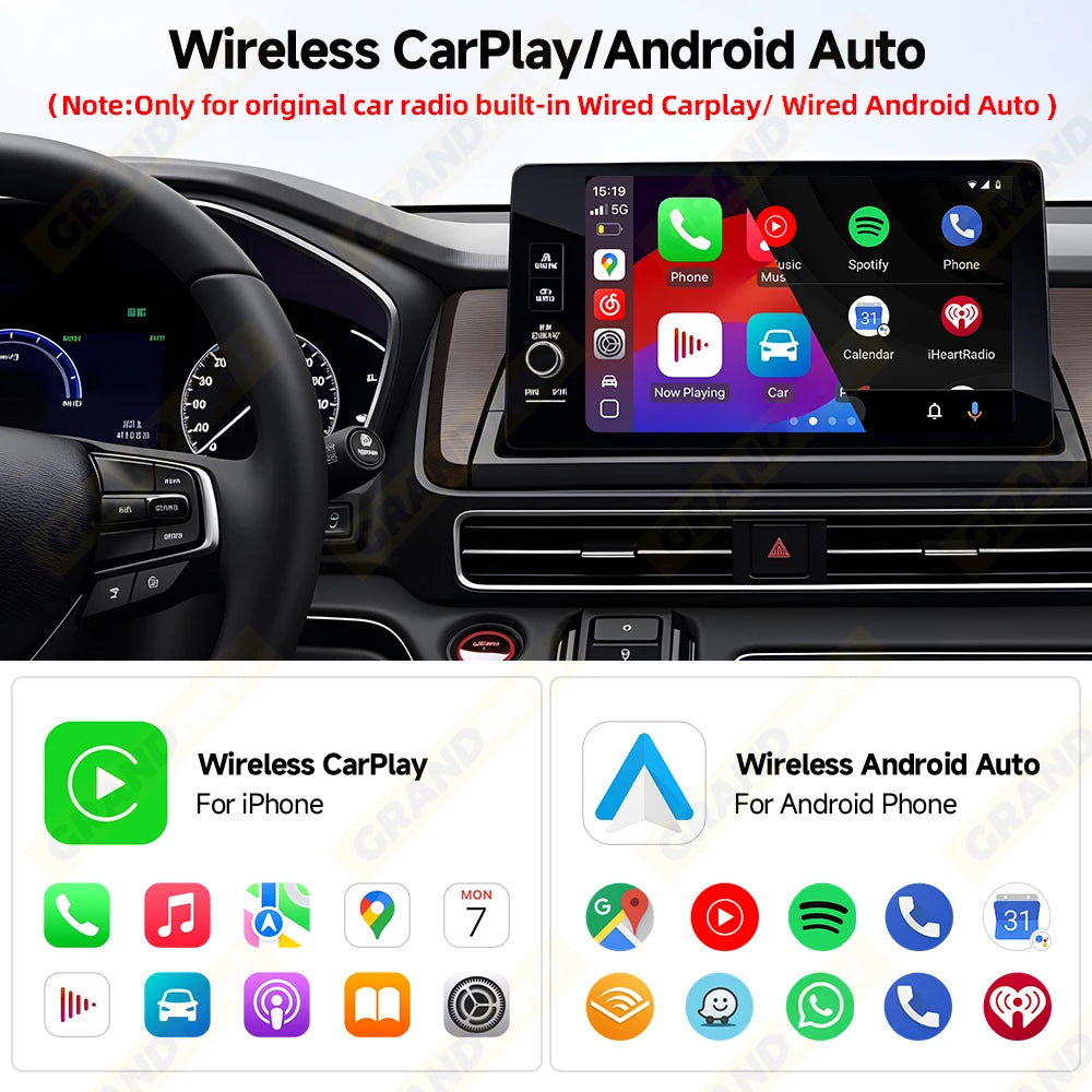 Grandnavi 2-in-1 Wireless CarPlay & Android Auto Adapter (2025 Mini USB Dongle)