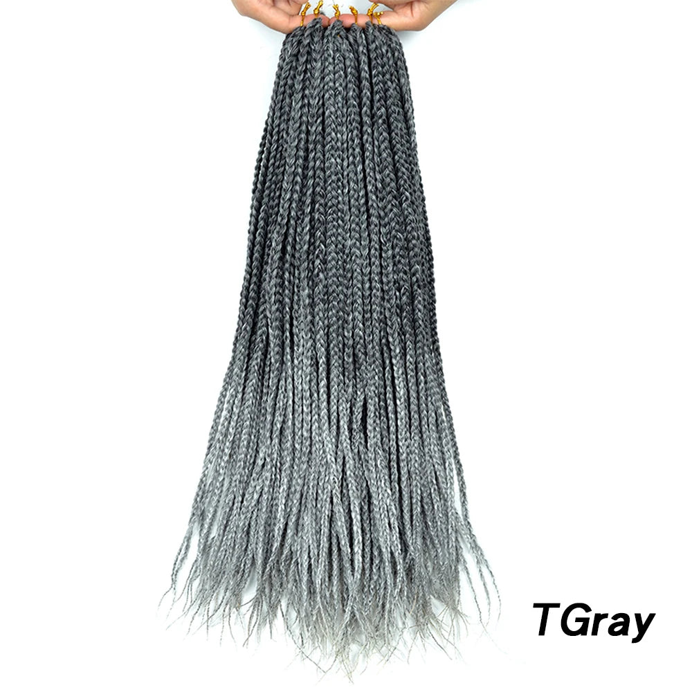 Synthetic Box Braids Hair Colored Crochet Hair Extensions Ombre Blue Gray Hook Braids Hairpiece For Women Cosplay Daily Use 24''