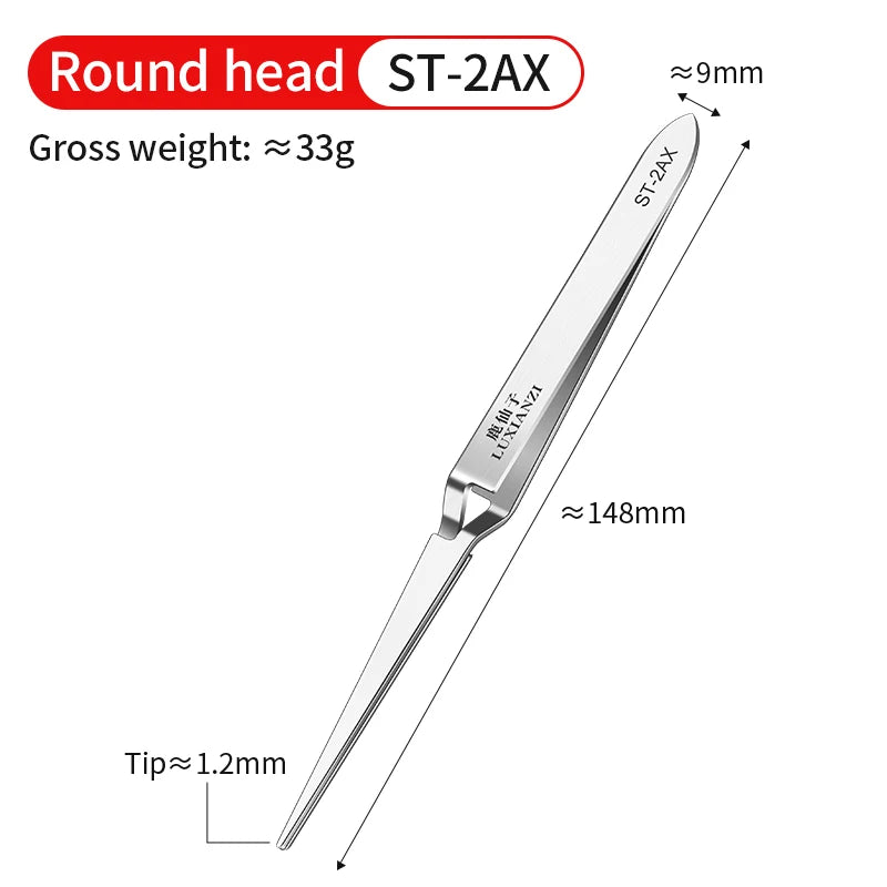 LUXIANZI Stainless Steel Reverse Tweezers Anti-Static Industrial Tweezers Acid Resistant Non-magnetic Precision Forceps Tools