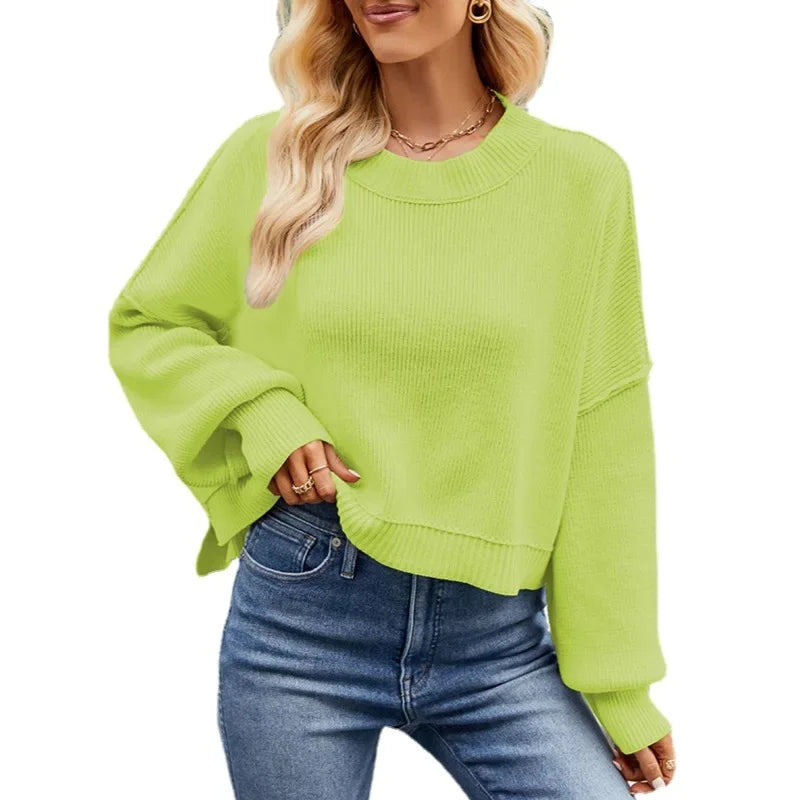 Women’s Solid Color Knit Sweater – Elegant Pullover, Soft Cozy Knitwear Top (Season’s Best Seller)