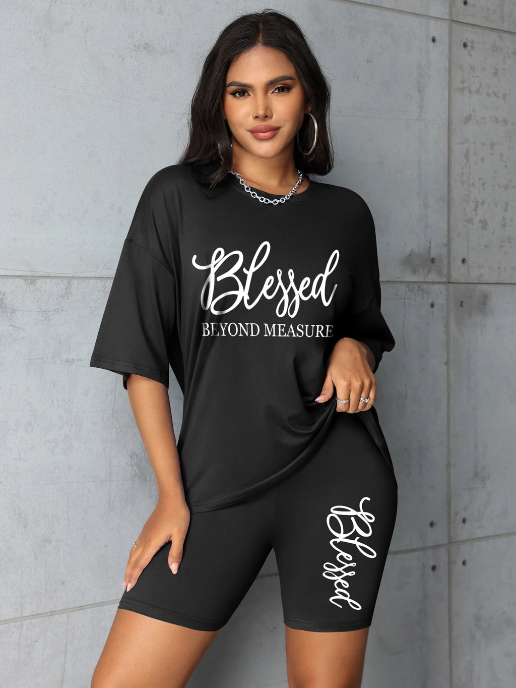 Plus size sets for women Summer 2 pieces Blessed printed offers and liquidation everything cheap elegant women's sets Short sets