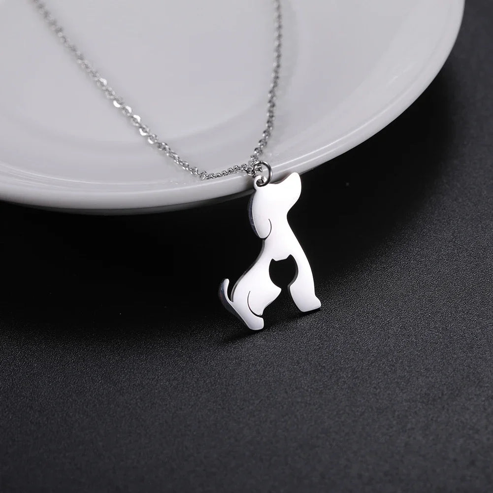 Skyrim Cat & Dog Pendant Necklace — Stainless Steel Animal Charm Jewelry