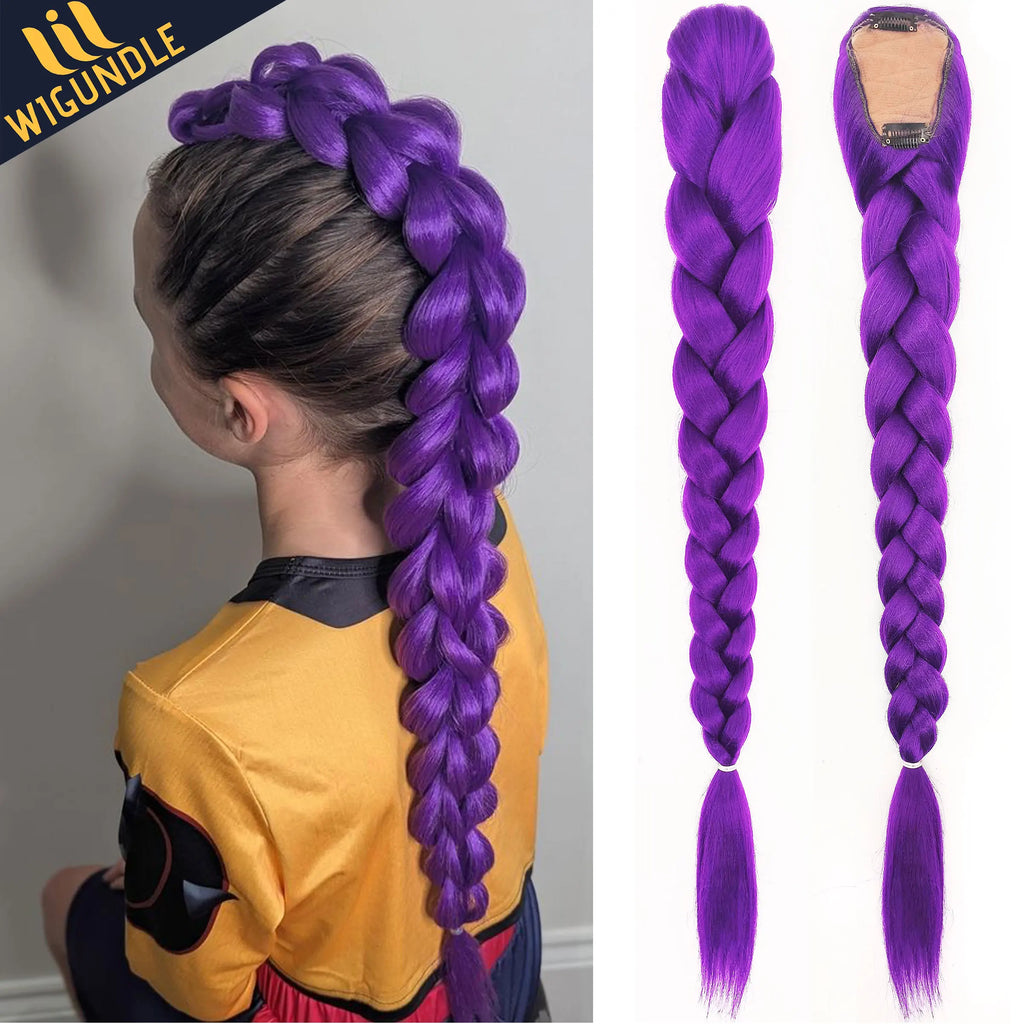 Ru mi Synthetic Braids Purple Hair Ponytail Costume Hairstyle 26inch Long Ponytail with Clips for Kids Girls Halloween Christmas