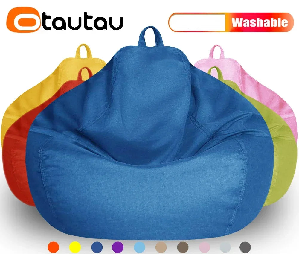 OTAUTAU Filled 70cm Bean Bag Sofa with Filler Big Cotton Linen Lazy BeanBag Bedroom Chair Puff Relax Lounge Couch DD002