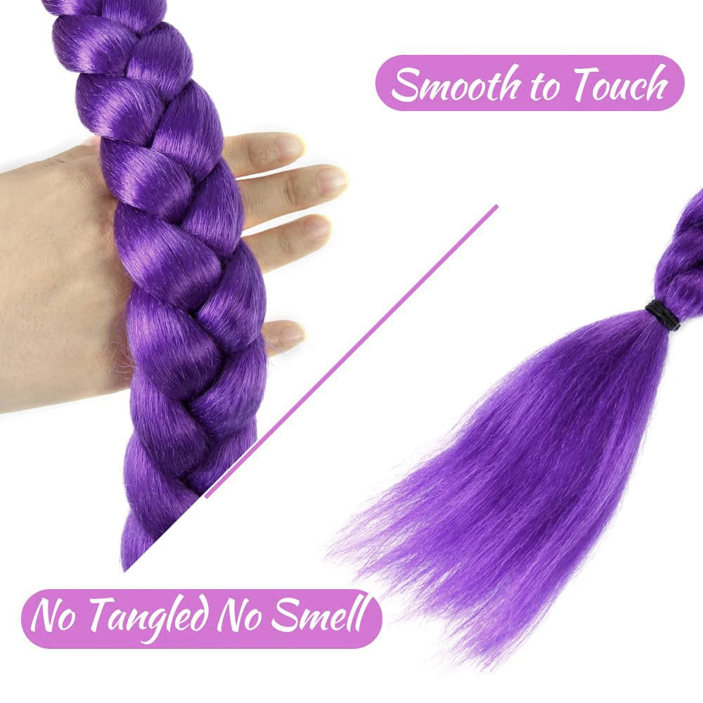 Easy Clip in Purple Ponytail Extensions 26 Inch Rumi Long Purple Braids Synthetic Fiber Hair for Cosplay Halloween Costume