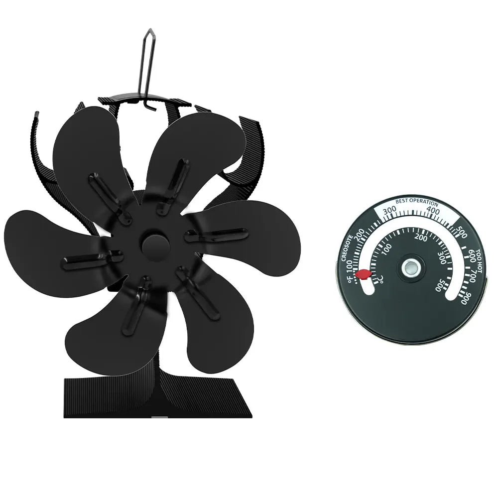 New Heat Powered Stove Fan Eco Quiet Black 6 Blades Log Wood Burner Fireplace Fan Efficient Heat Distribution Winter Warmer Home