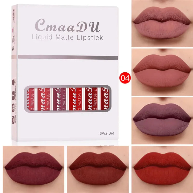 6 Colors/Set Fashion Matte Lip Gloss Sets Natural Moisturize Waterproof Lasting Velvet Sexy Red Liquid Lipstick Beauty Cosmetic