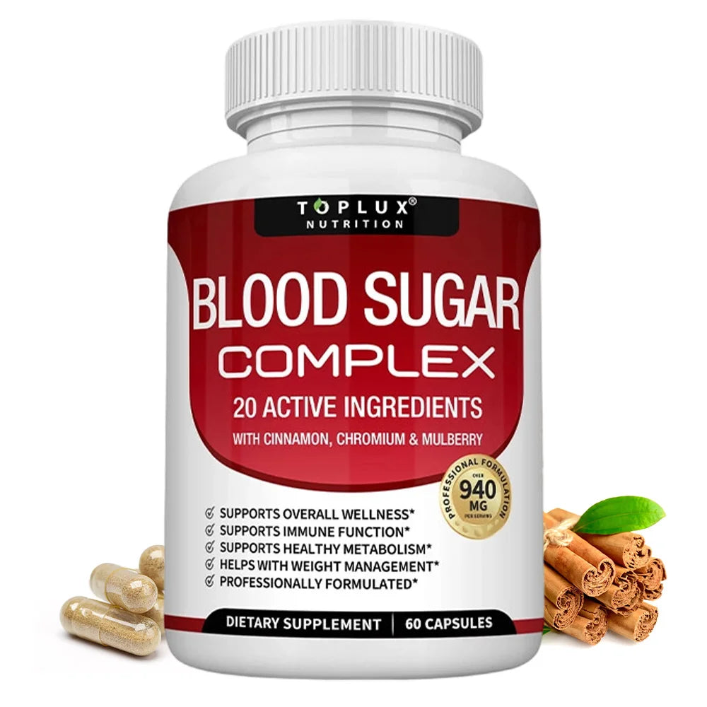 Blood Sugar Complex Supplement - Supports Healthy Blood Sugar Levels, All Natural with Cinnamon, vitamins, Non-GMO, 60 Capsules