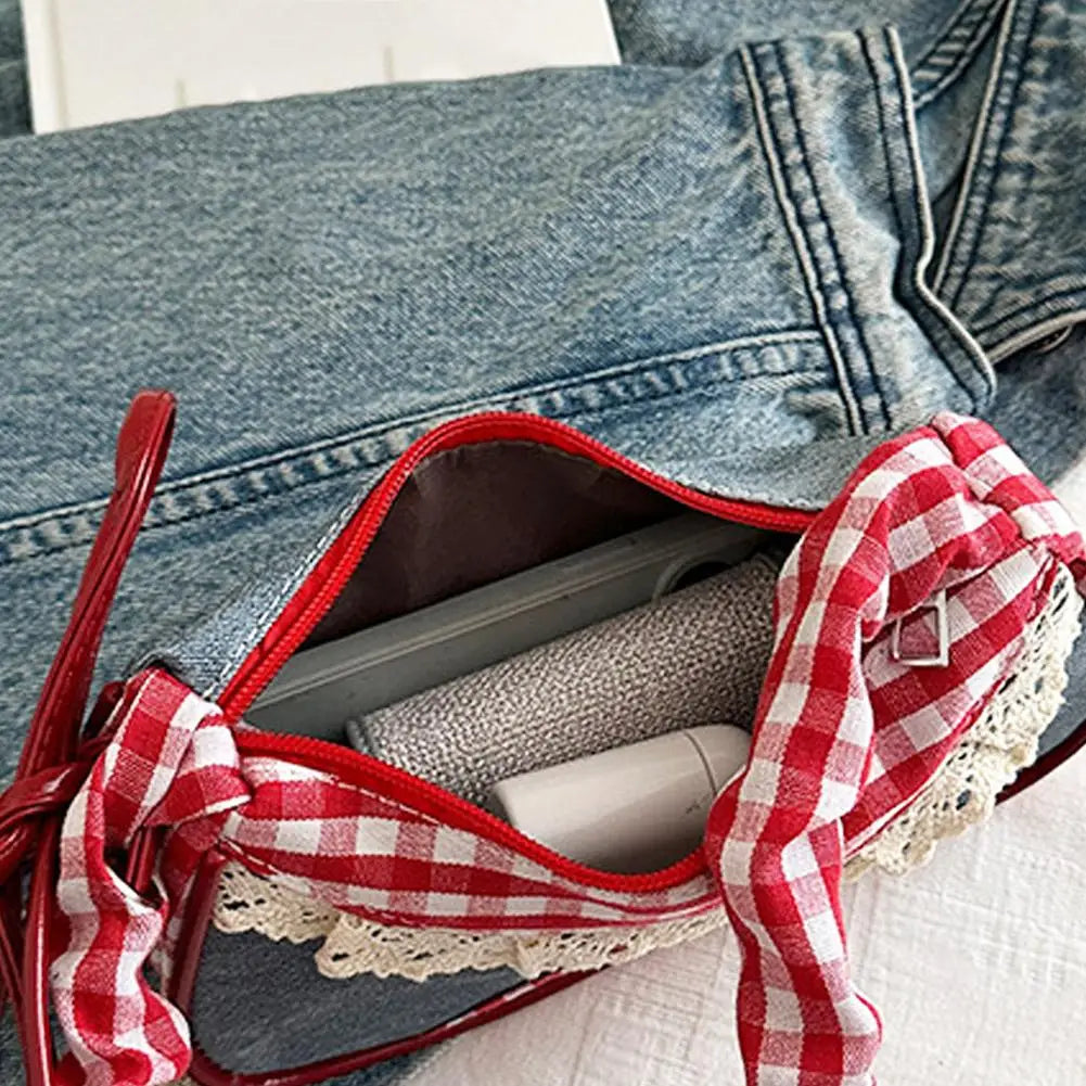 Shoulder Bag Crossbody Bag Korean Fresh Style Large Capacity Plaid Handheld Commuter Bag Mini Bags Vintage Korean Outfits Bag