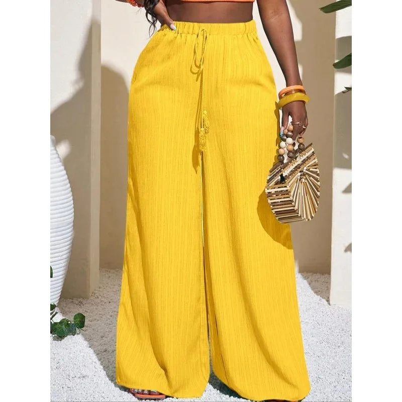 Plus Size Women’s Wide Leg Pants – Solid Color Casual Trousers (1XL–5XL)
