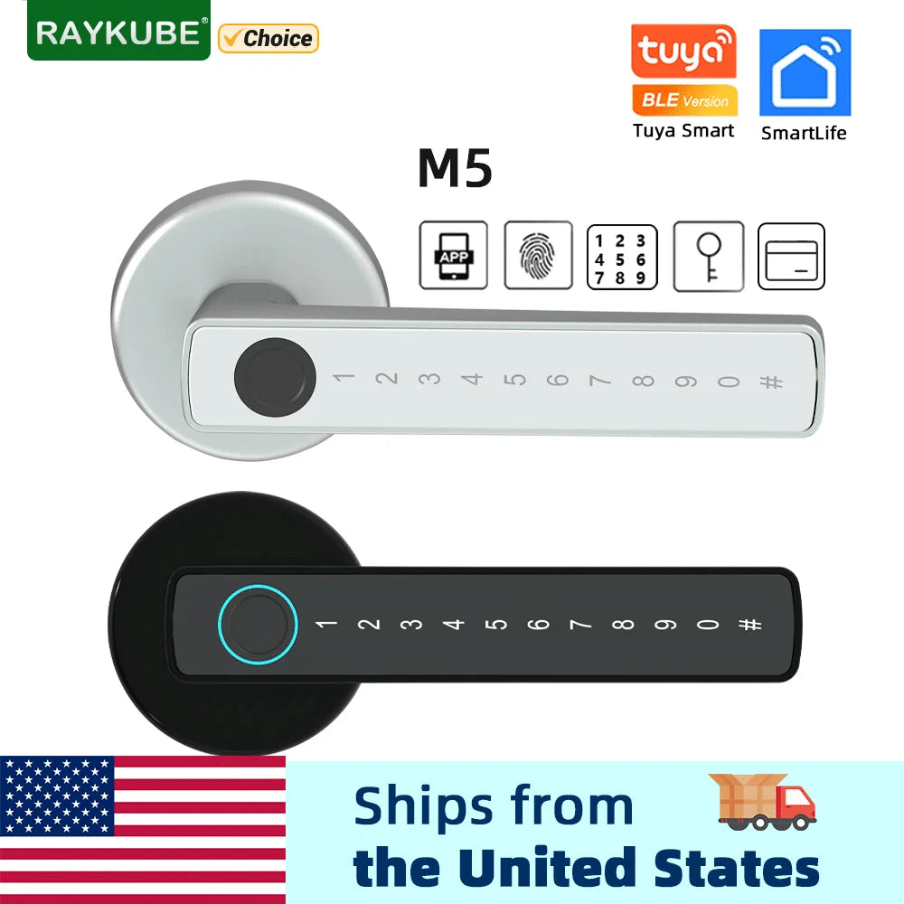 RAYKUBE M5 — Tuya Bluetooth Smart Fingerprint Door Lock (US Free Delivery)