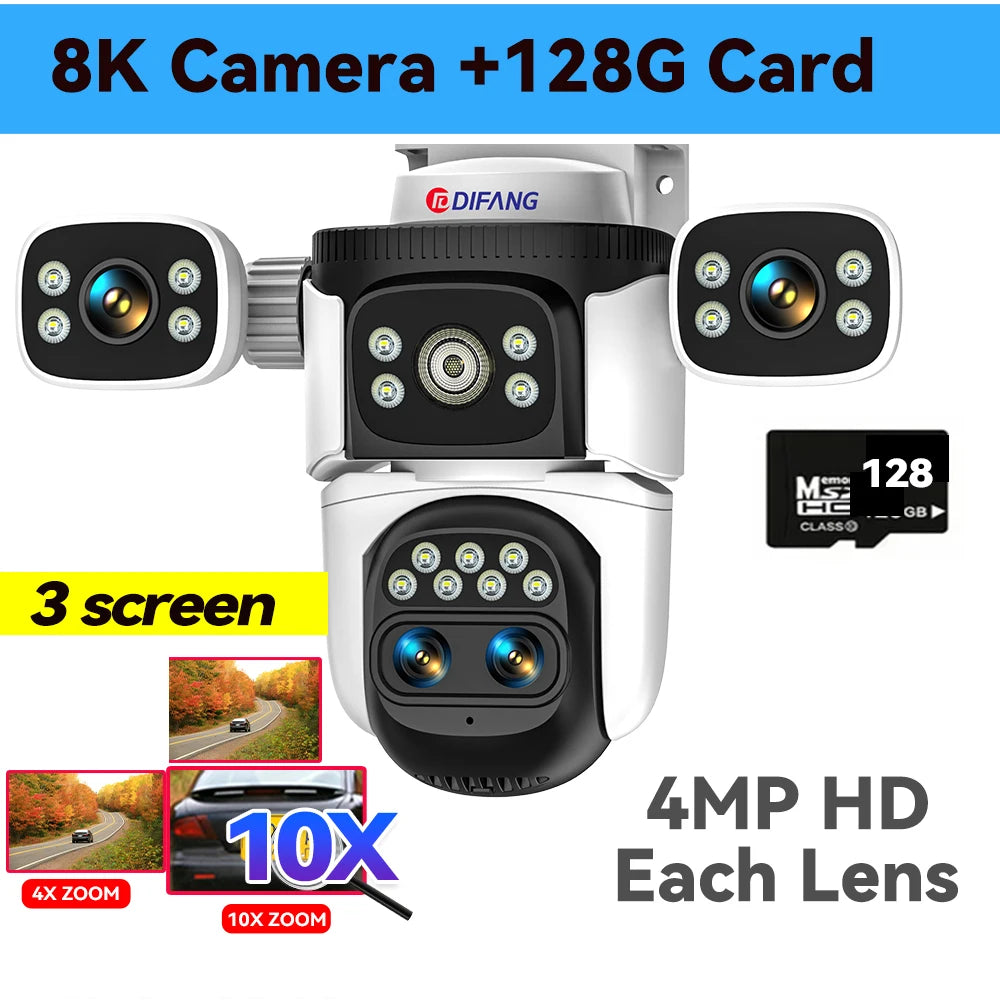 10K 20MP External IP Camera WiFi Surveillance Outdoor Four Lens PTZ 10X Optical Zoom CCTV Security Protection New