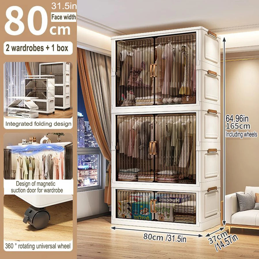 Multifunction Folding Storage Cabinet Dustproof Wardrobe Sundries Cabinet Closet Organizer Locker Storage Box