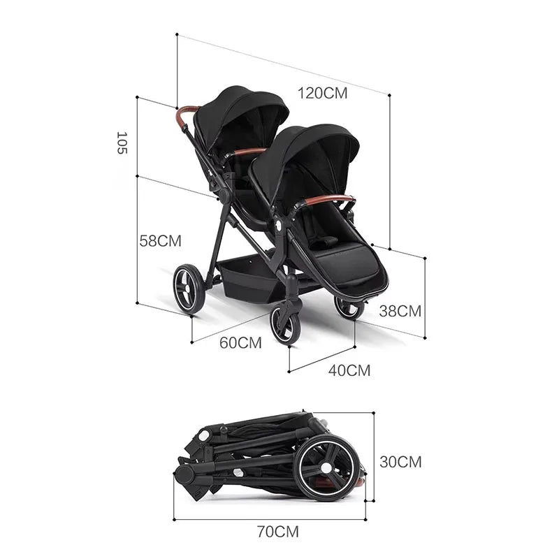 Twin Stroller Baby Double Stroller 0~8 Years Old Baby Stroller Lightweight Folding Boardable Multifunctional Two-way Stroller