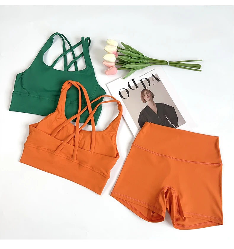 ZOCI 2-Piece Naked-Feel Yoga Set — Strappy Sports Bra & High-Waist Shorts for Women