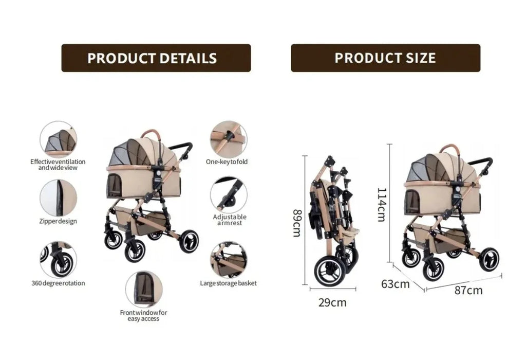 Factory Direct Portable 2-in-1 Puppy Foldable Dog Pet Stroller for Travel and Carry, Directly From Manufacturer