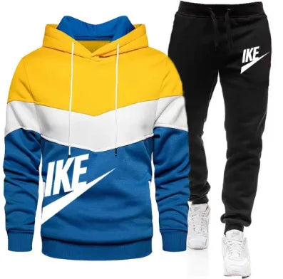 A new autumn and winter fashion combination hooded sweatshirt and sweatpants two-piece men's casual fitness jogging set