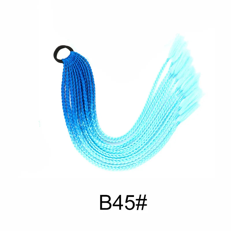 WIGSIN 24Inch Synthetic Long Ombre Rainbow Box Braid Ponytail Hair Extension for Women Rubber Band Hairstyle for Women