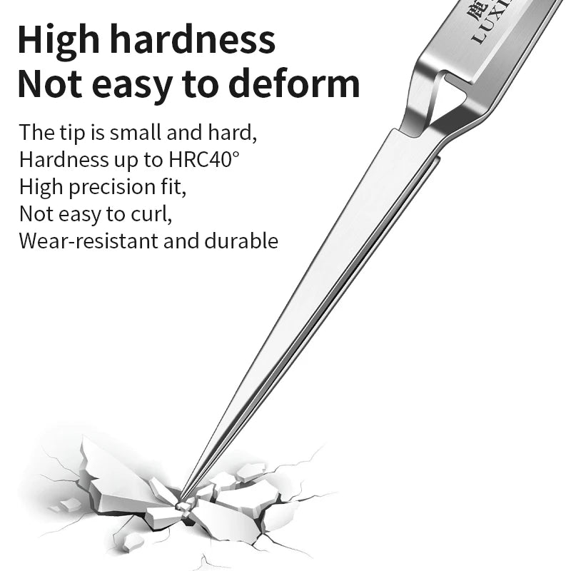 LUXIANZI Stainless Steel Reverse Tweezers Anti-Static Industrial Tweezers Acid Resistant Non-magnetic Precision Forceps Tools