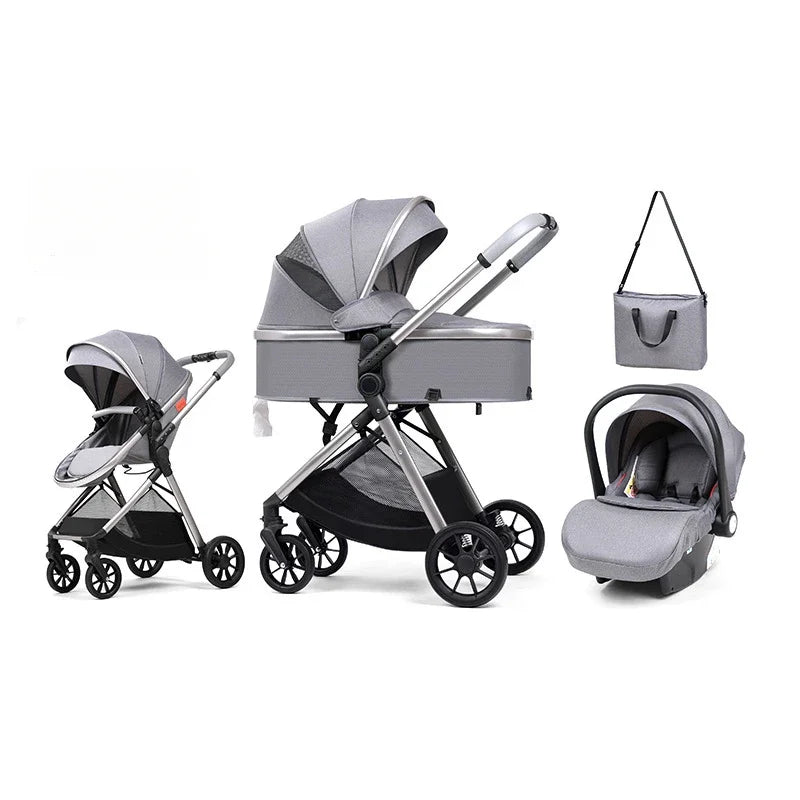 3 in 1 multifunctional baby stroller equipped with car seats for sitting and lying down, lightweight and comes with a mommy bag