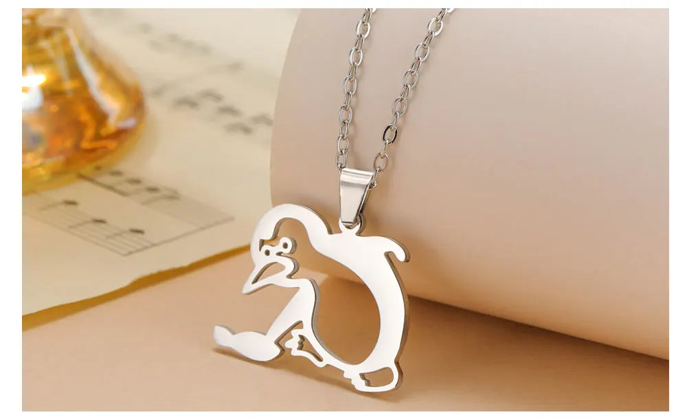 Walking Penguin Pendant Necklace | Stainless Steel Animal Chain for Women