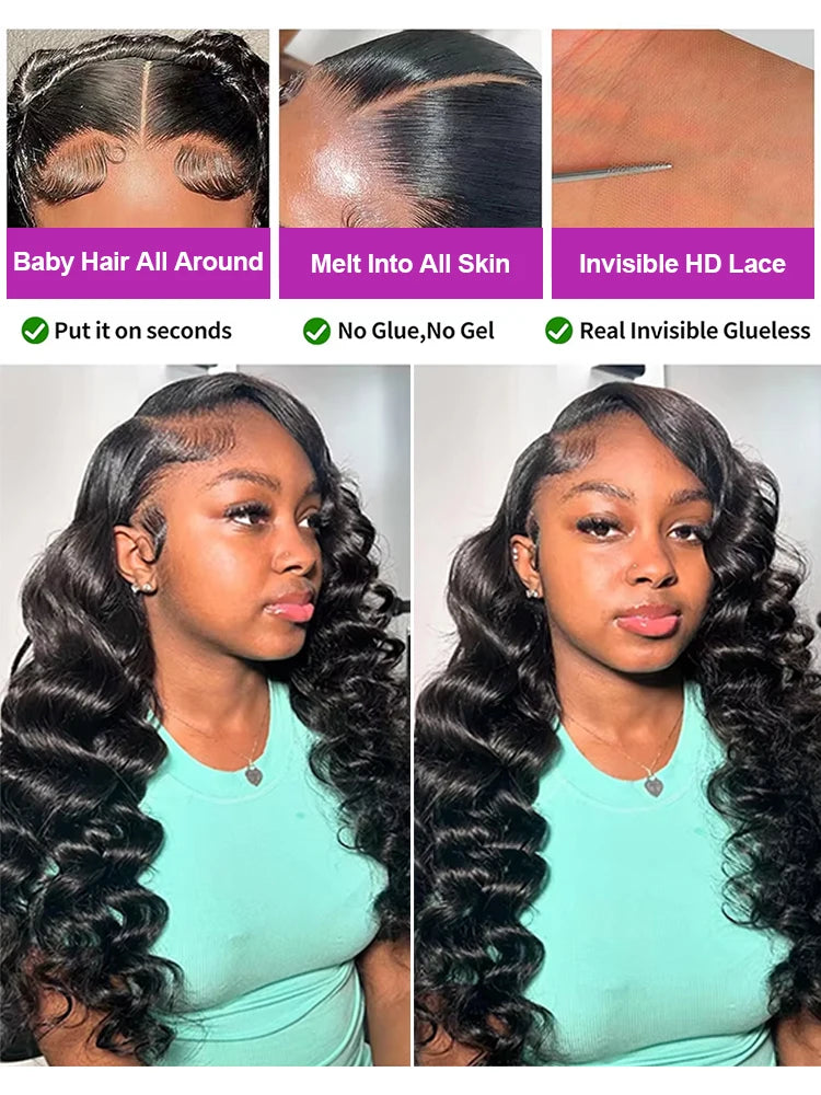 AMYTUD 30–40 Inch HD Lace Frontal Wig | Brazilian Loose Deep Wave Human Hair