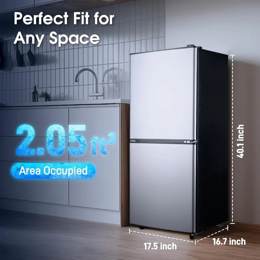 Fridge with Bottom Freezer and Drawer 4.0 Cu.Ft Double Door Refrigerator with 7 Adjustable Temperature Settings for Bedroom Dor