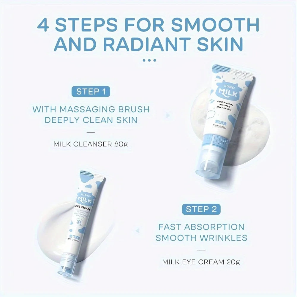 7PCS Milk Skin Care Set Moisturizing Hydration Body Beauty Facial Cleanser Body Scrub Hand Wax Eye Cream Sunscreen Storage Bag