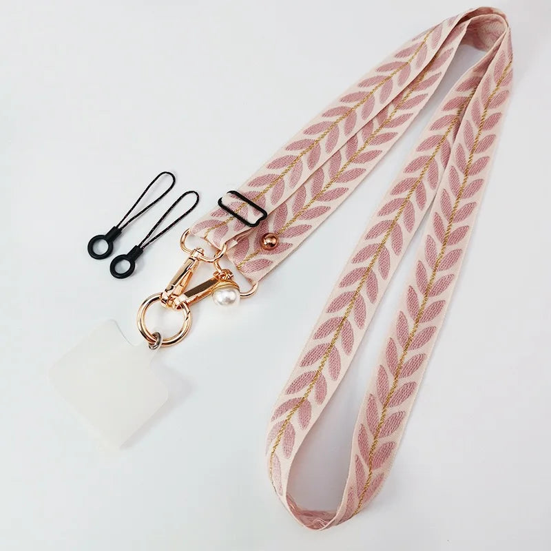 Long Mobile Phone Lanyard with Pearl Pendant Charm - Anti-Loss Strap Clip Two Small Ropes in Multiple Colors to Choose From